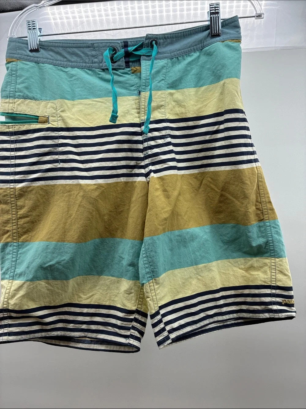 Patagonia Boy’s Teal, Yellow & Navy Striped Board Shorts
