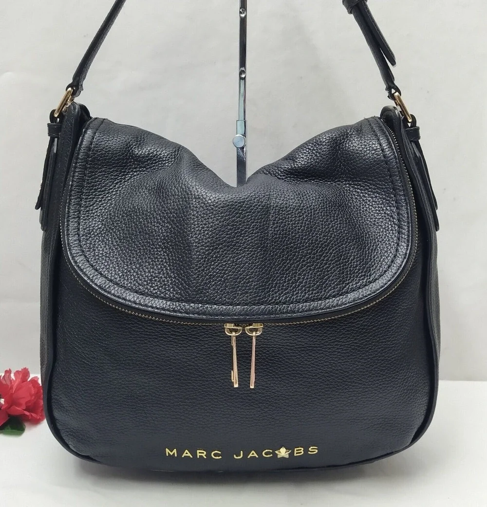 Marc Jacobs The Groove Black Pebbled Leather Flap Closure Hobo Shoulder Bag