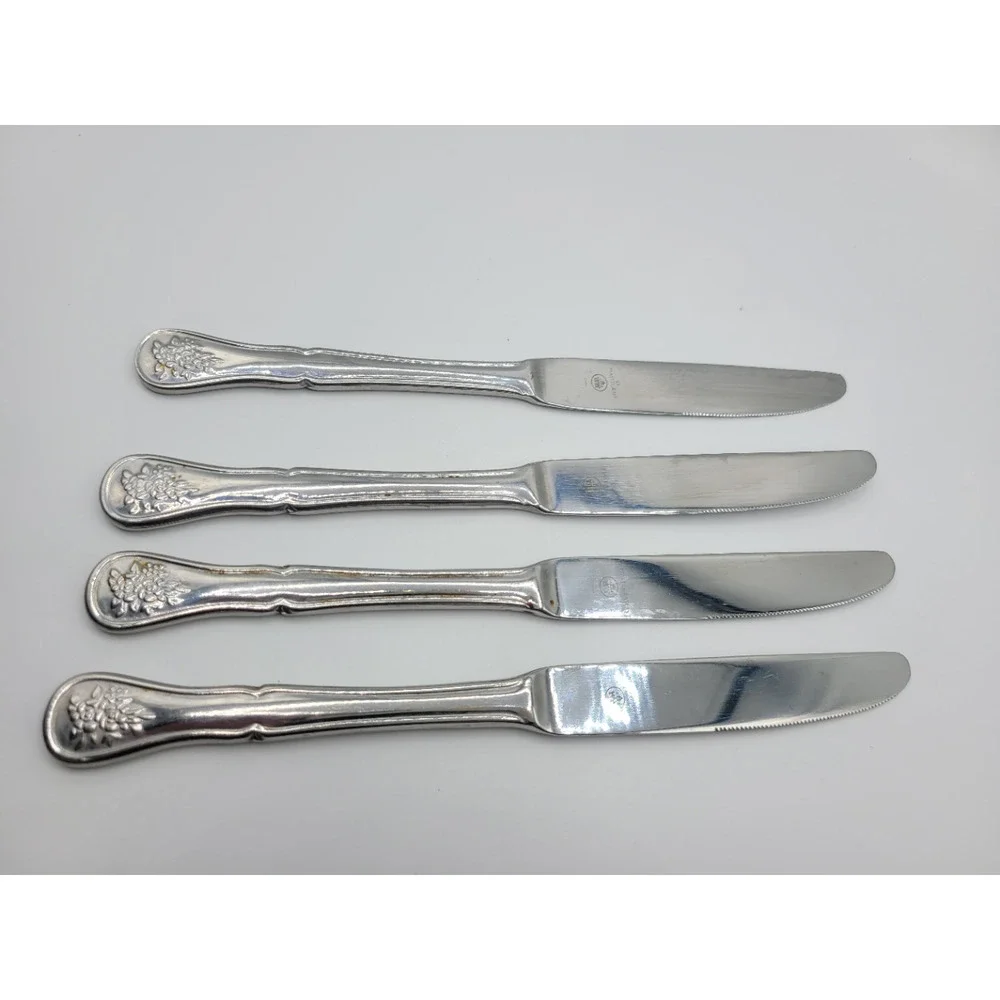 Pfaltzgraff Tea Rose Dinner Knives x 4 All‎ Stainless Flatware Silverware