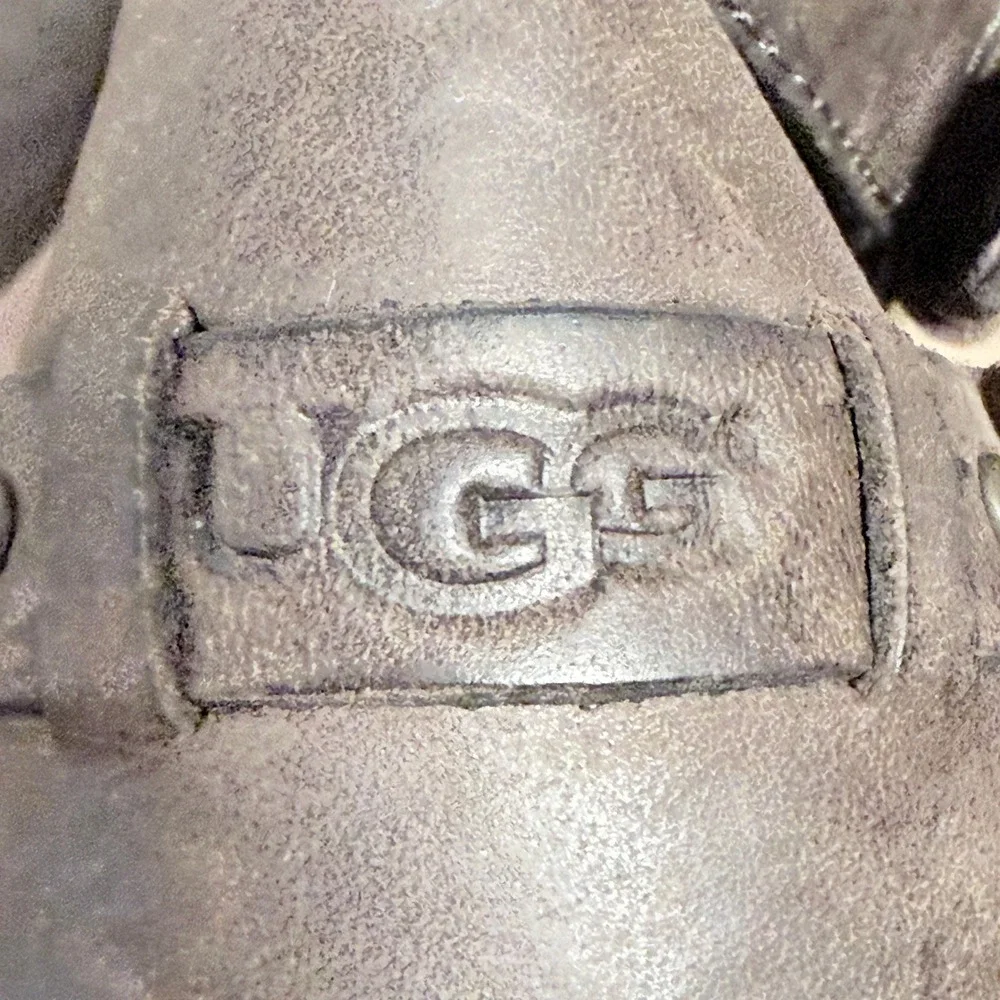 UGG Rosen Riding Boots Women 8 Brown Leather Tall Shearling Lined 1005450