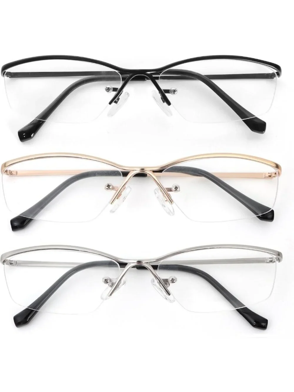 3 Pack Blue Light Blocking Half Frame Reading Glasses for Men & Women - Thin
