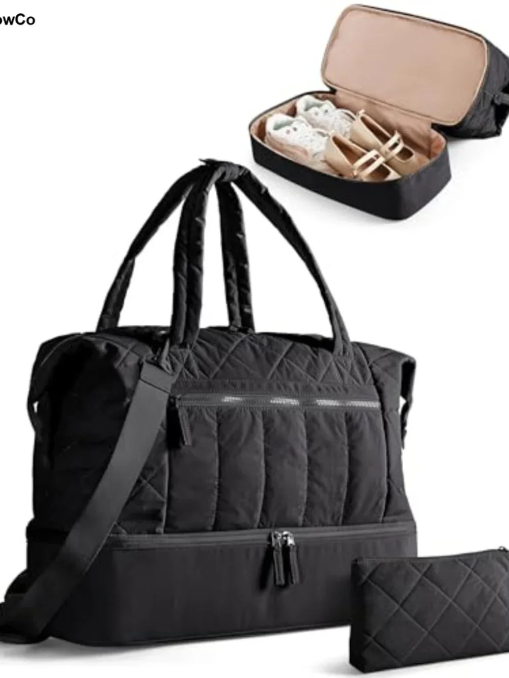 Quilted Travel Duffle with Shoe Compartment, Wet Pocket, Laptop Sleeve