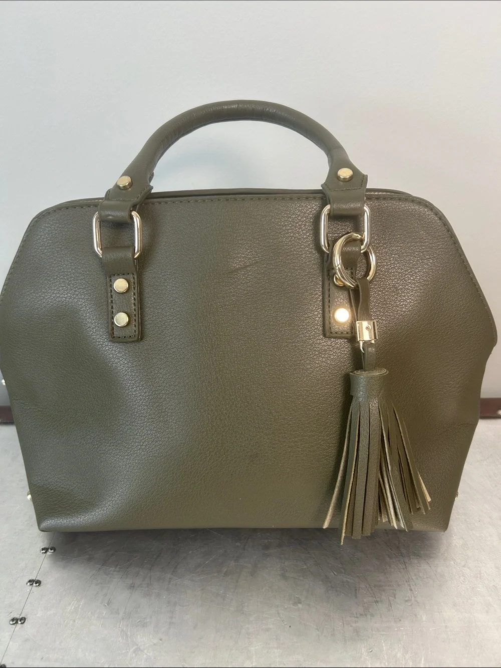 Charming Charlie Olive Satchel with Tassel and Gold Hardware