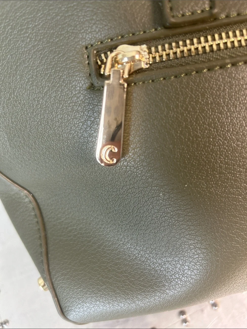 Charming Charlie Olive Satchel with Tassel and Gold Hardware