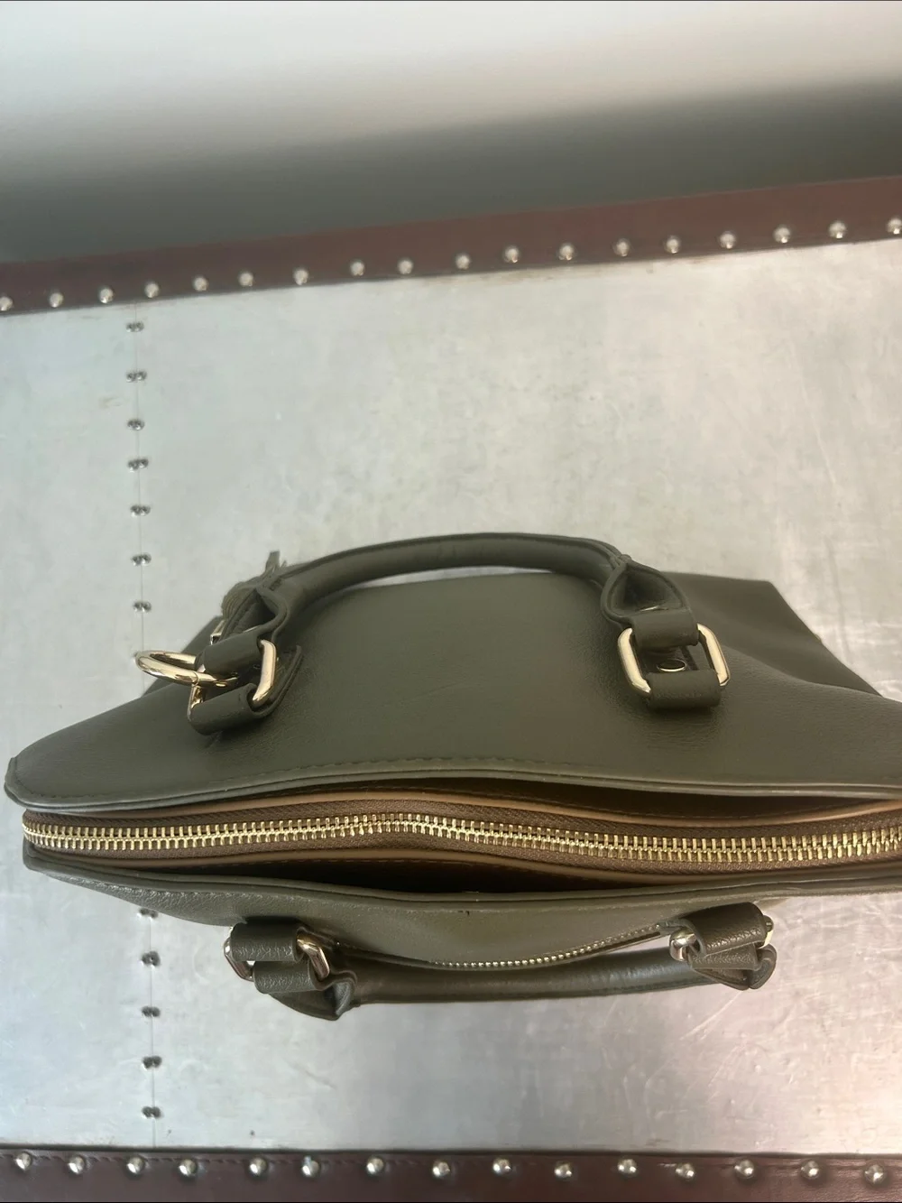Charming Charlie Olive Satchel with Tassel and Gold Hardware