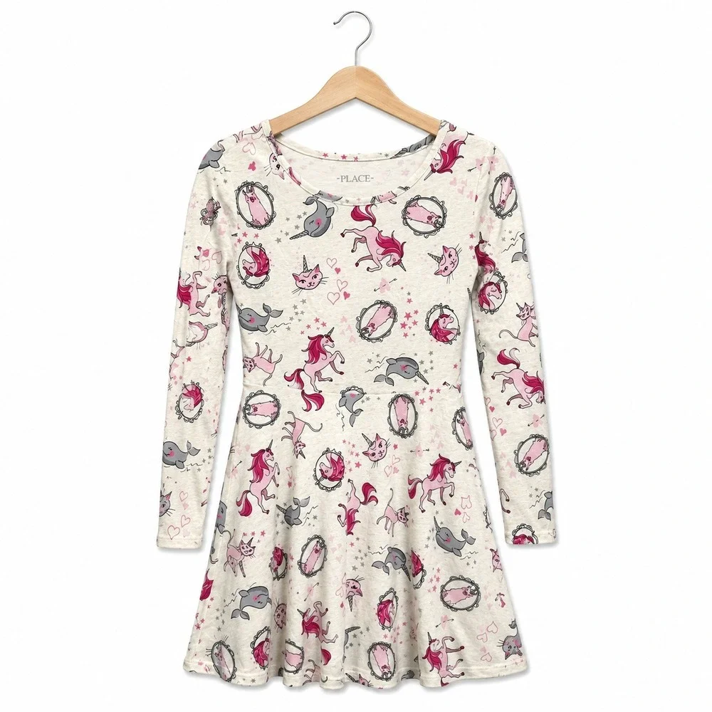 Children's Place Unicorn Caticorn Narwhal Llama Cats Dress Pink‎ Off White 7 8