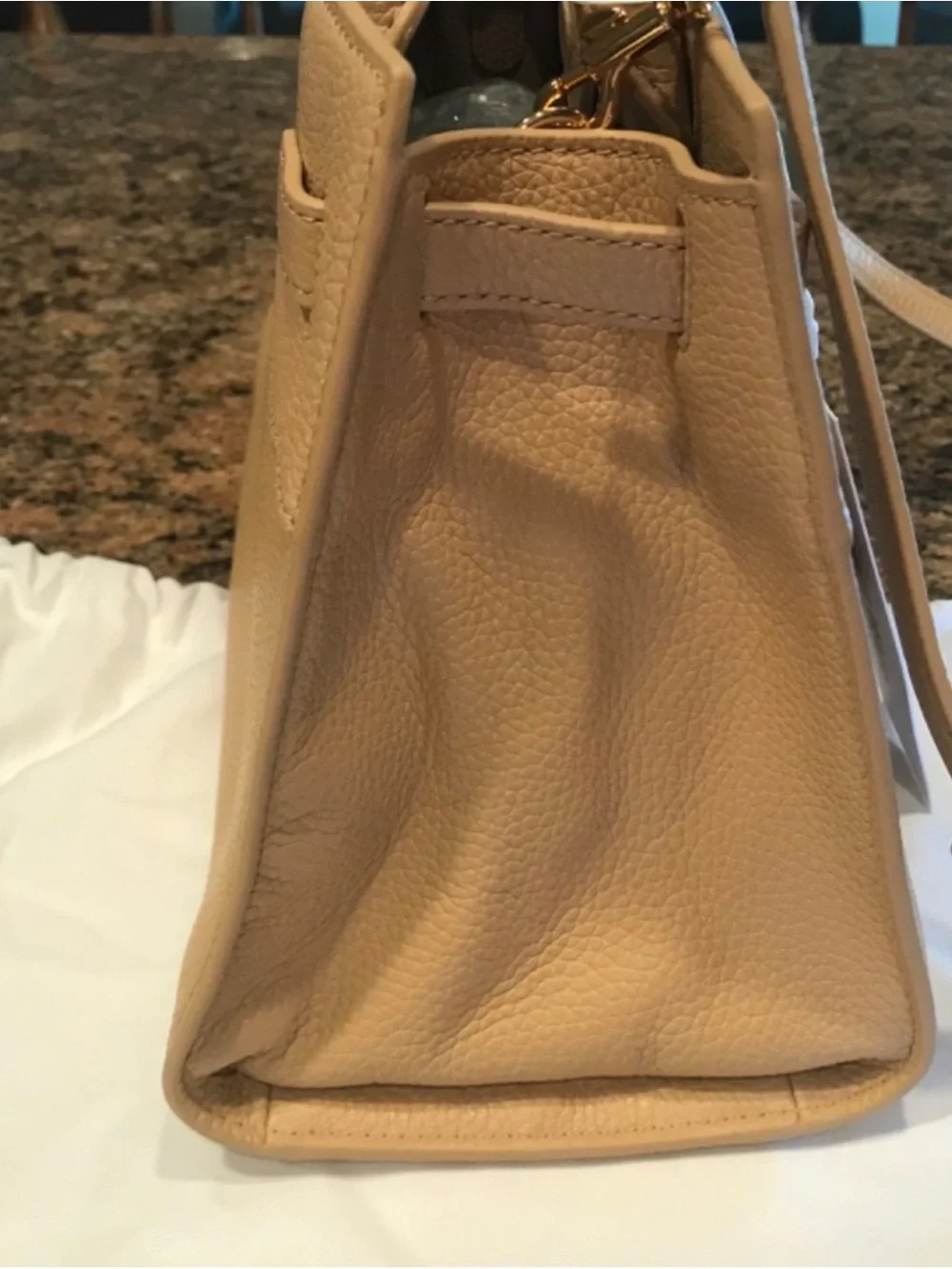 Veronica Beard Beige Pebbled Leather Satchel with Removable Strap