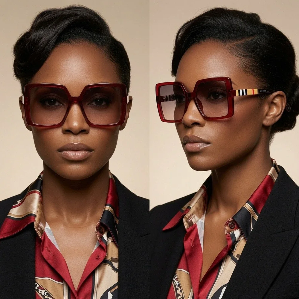 Women Big XXL Square Red Gradient Sunglasses Retro Statement Shades Luxury Style