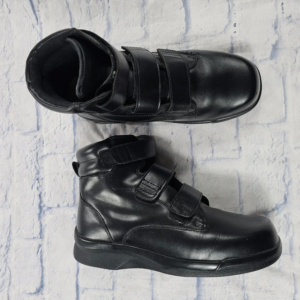 Apex Ambulator Walking Boots Men 11.5 Wide Black Leather Orthotic Diabetic Strap