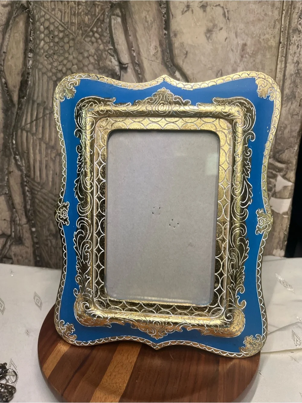 Sicura Argento Sc Zana Blue & Gold Photo Picture Frame Baroque Rococo Style 4x6”