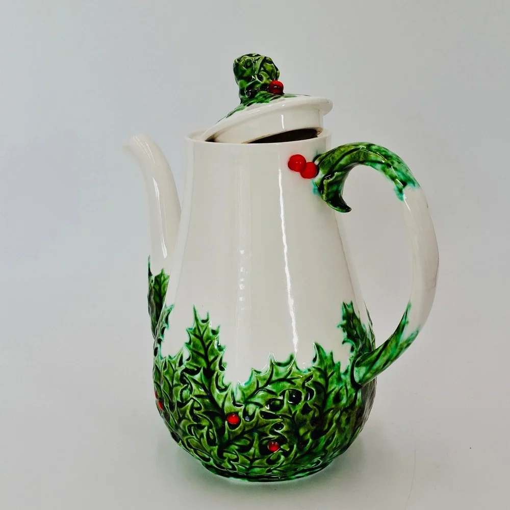 Vintage Lefton Holly Berry Coffee Pot 603 Japan Christmas Porcelain Teapot 9