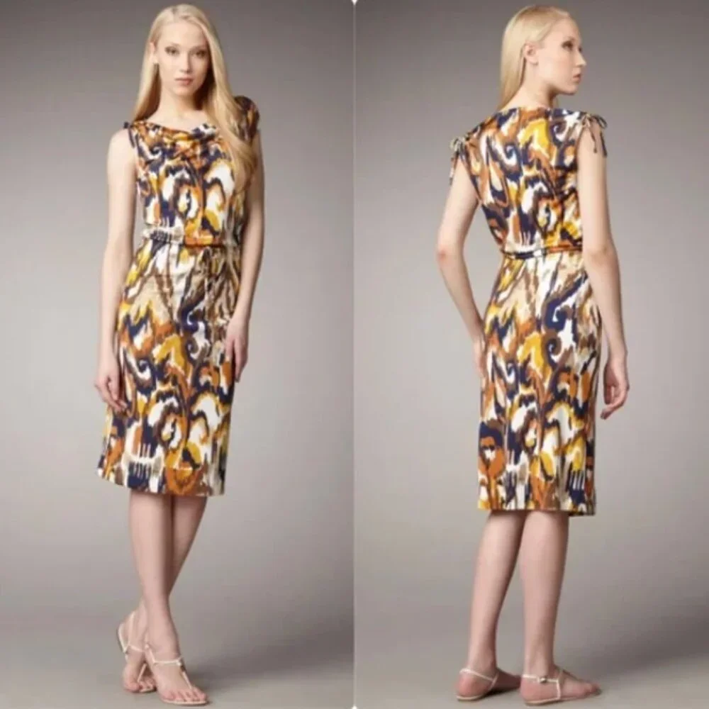 Tory Burch Verda Printed Silk Cowl Midi Dress Multicolor Size Medium