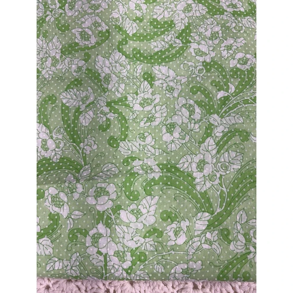 Vintage Green White Flocked Swiss Dot Floral Fabric Pinafore Dress 44” X 128”