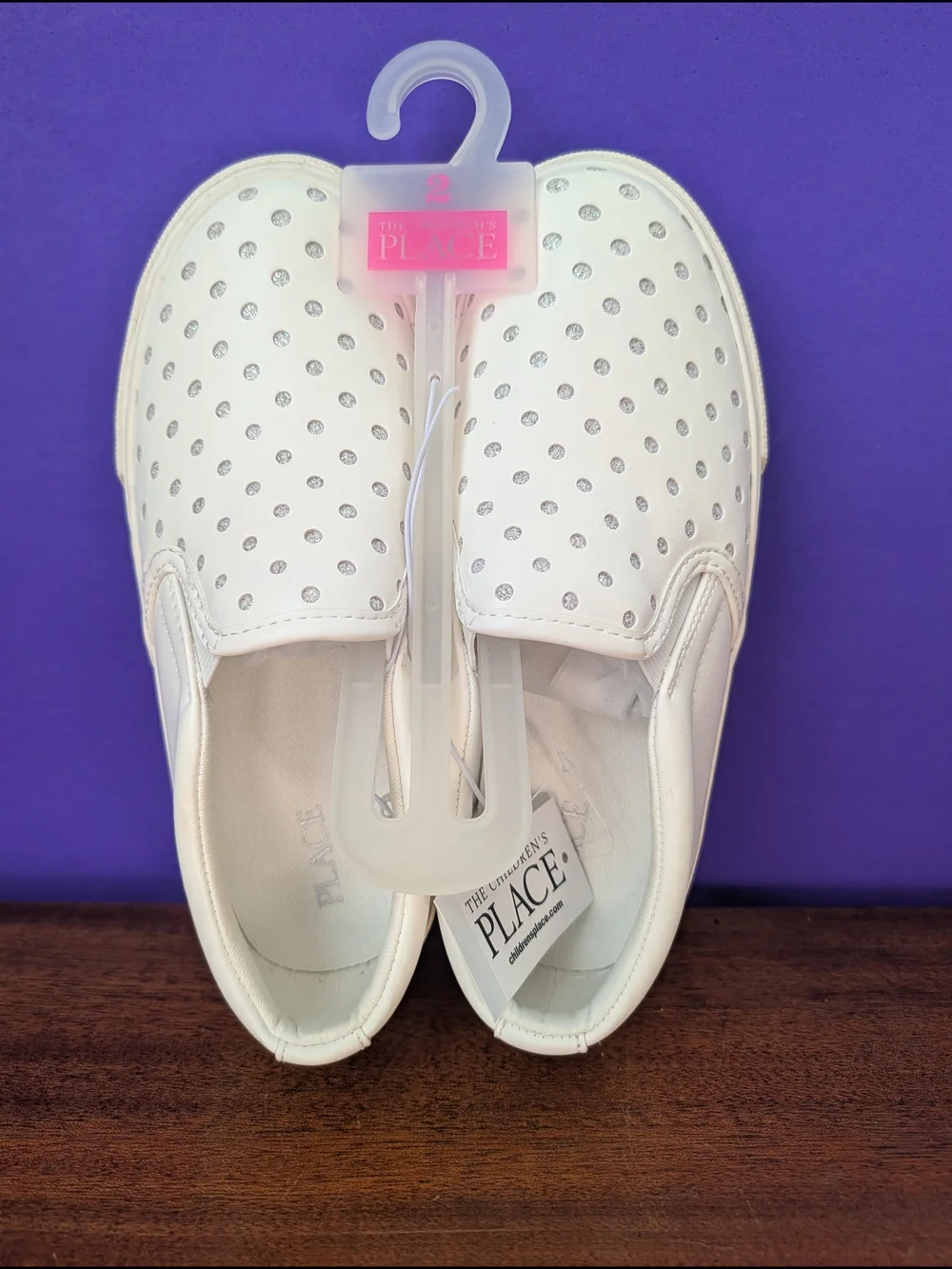 The Children's Place Girls' Size 2 White Slip-On Glitter Sneakers NWT