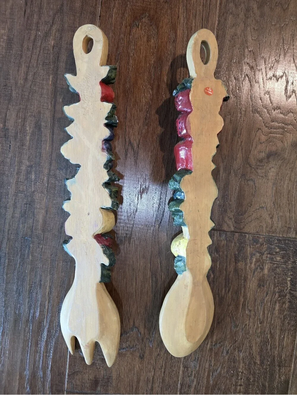 Vintage 70s Fruit Spoon Fork Plaster Wall Hanging Decor Set Of 2 * note*