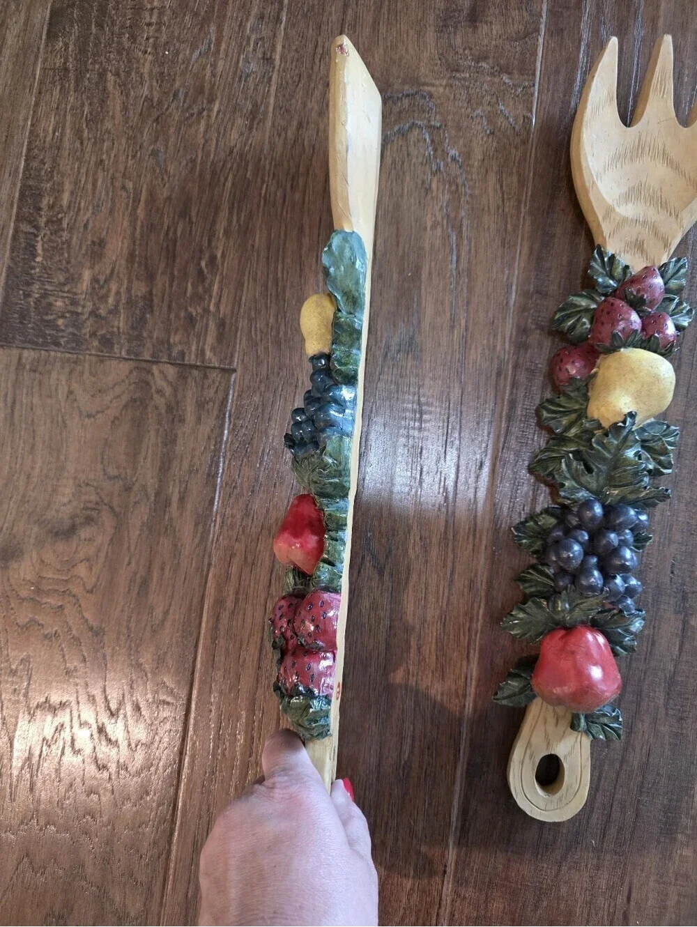 Vintage 70s Fruit Spoon Fork Plaster Wall Hanging Decor Set Of 2 * note*