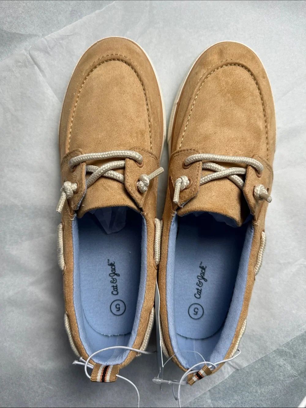 Cat & Jack Kids Tan Suede Boat Shoes with Cream Laces