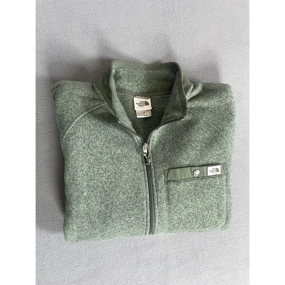 The North Face Fleece Pullover Mens Med Green Quarter Zip Chest Pocket