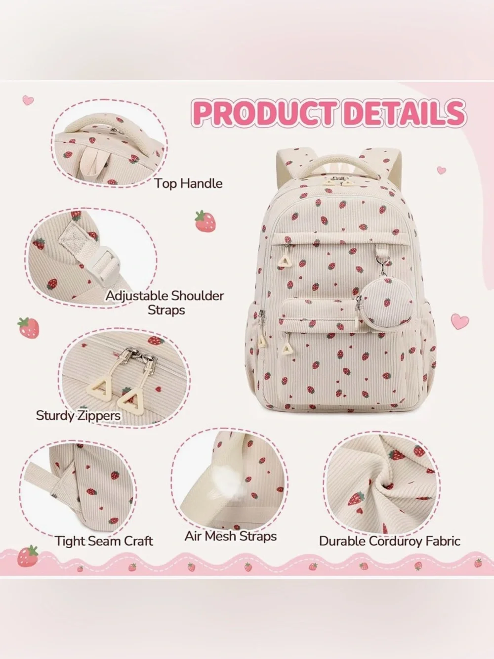 School Backpack for Girls, Corduroy Girls Backpack for Teens Kids, Lightweight