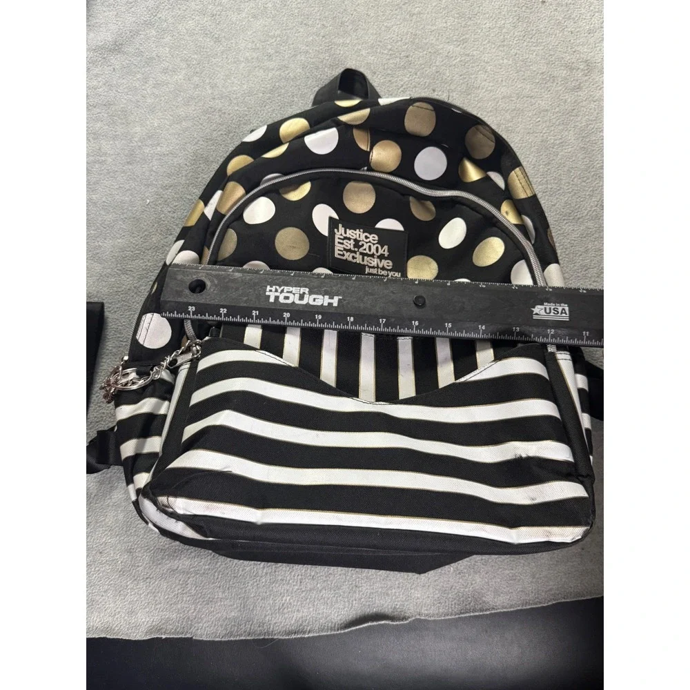 Justice Est. 2004 Exclusive Polka Dot Stripe Backpack with Removable Pouch Black