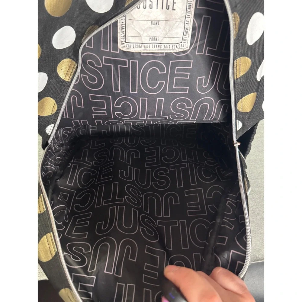 Justice Est. 2004 Exclusive Polka Dot Stripe Backpack with Removable Pouch Black