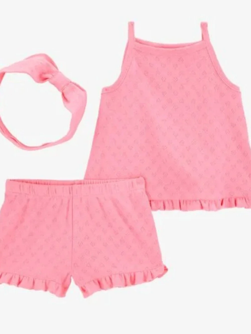 NWT, Carter's, 3pc, Pink, Pointelle Heart, Shorts\ Tank\headband Set-Girls 24 Mt