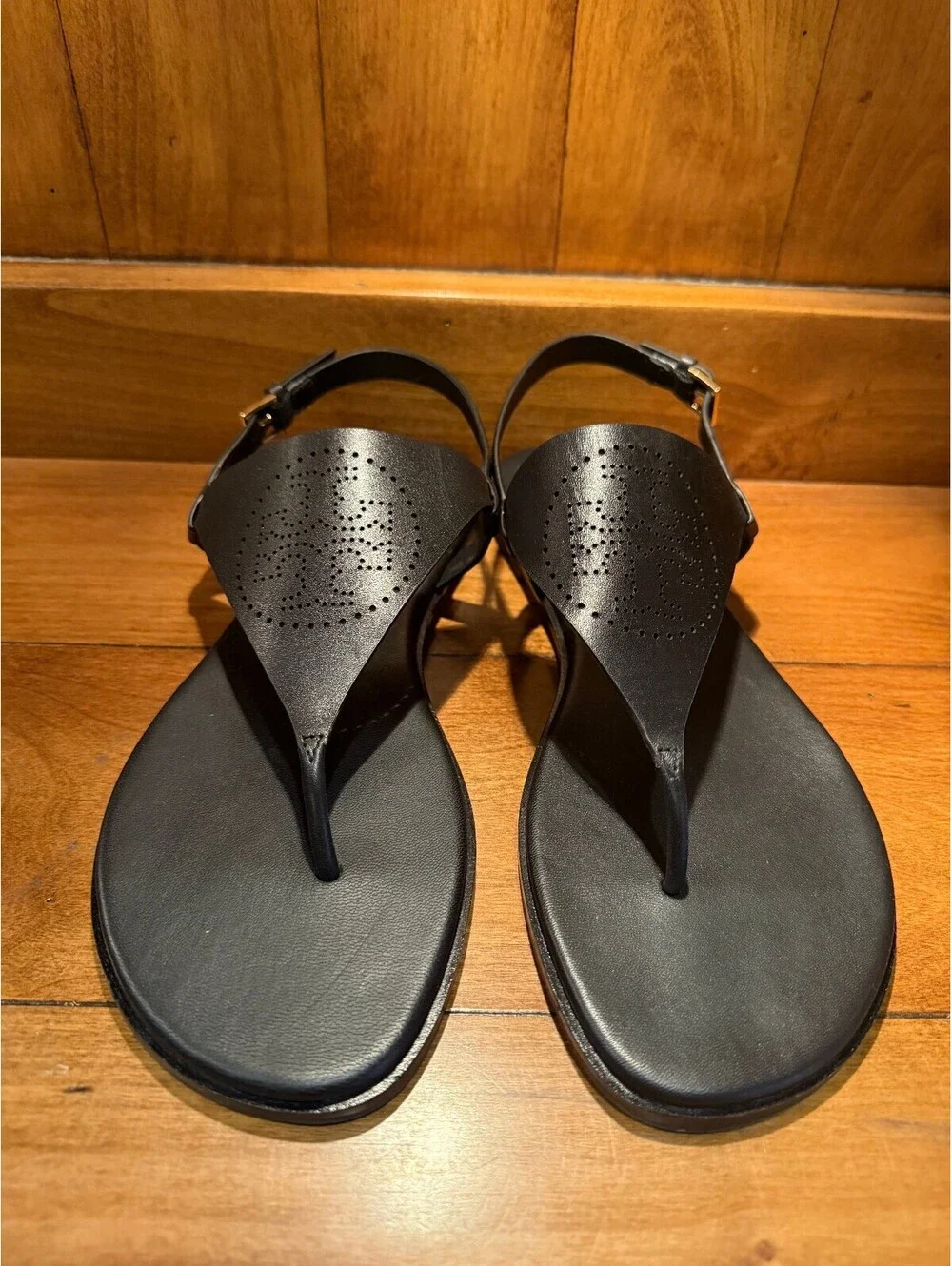 New Tory Burch Capri Perforated Logo Leather Slingback Sandals Women's Size 9