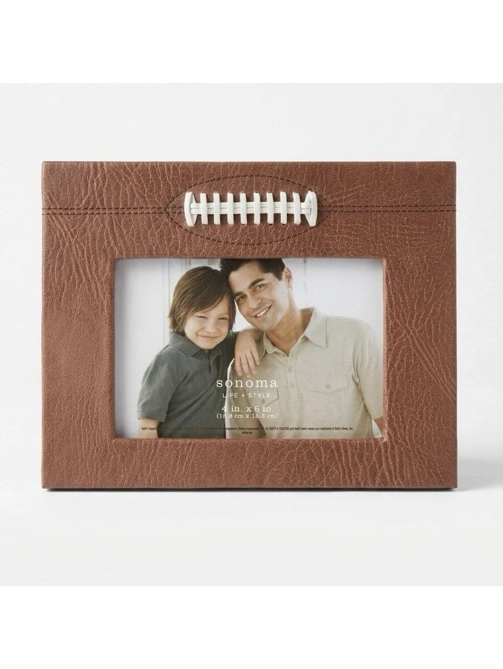 Sonoma Football Photo Frame 4x6 Brown Faux Leather White Laces Sports Decor