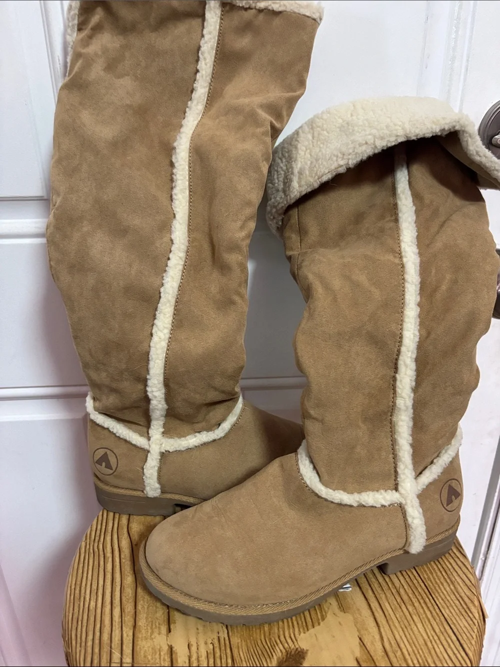 Airwalk Tan Suede Shearling-Trim Tall Winter Boots