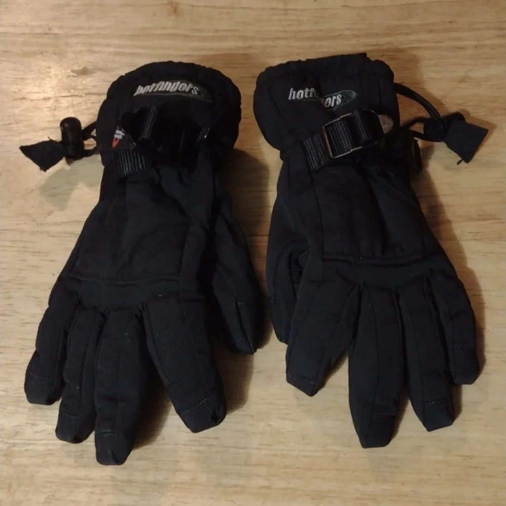 2/$15 HotFingers Black Insulated Fleece Lined Gloves Youth Small