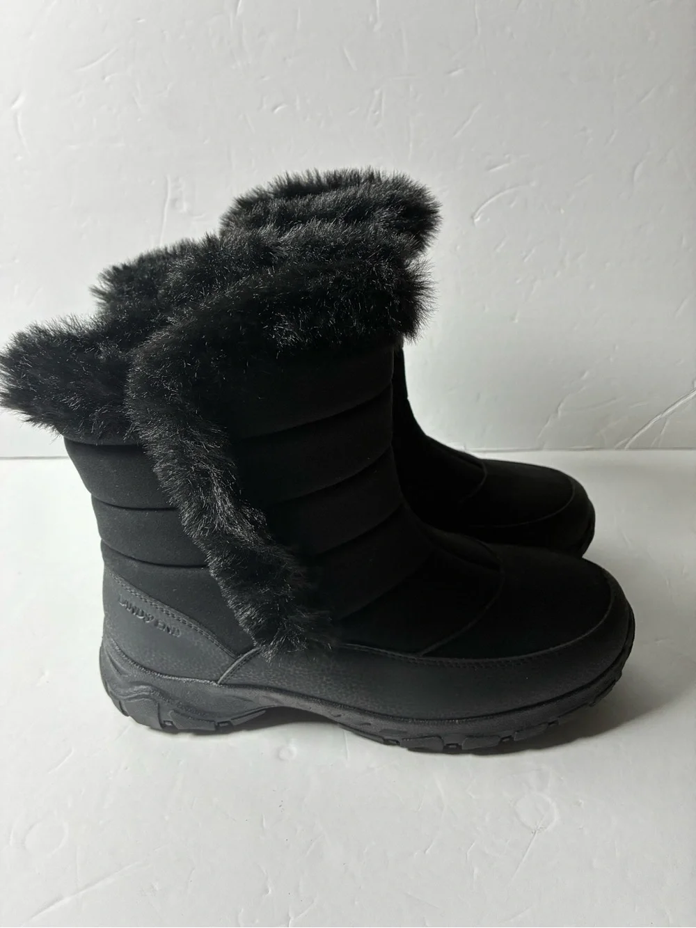 Lands' End Black Faux-Fur Winter Snow Boots