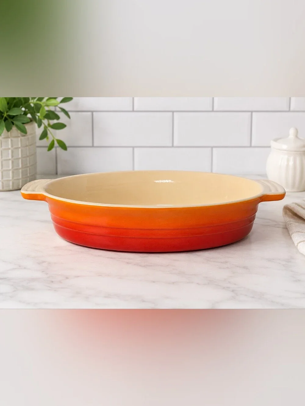 Le Creuset 1 Qt Volcanic Flame Orange Heritage Stoneware Oval Casserole Dish