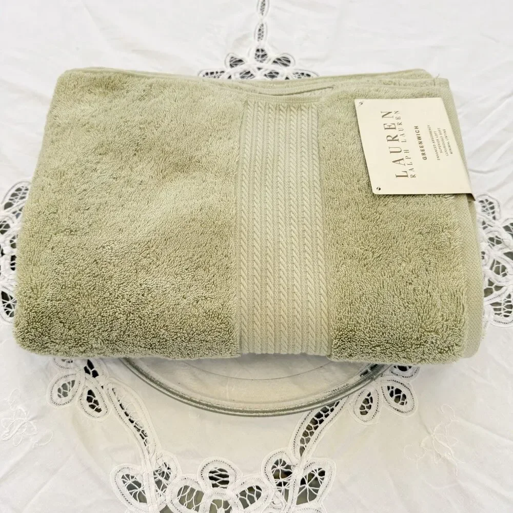 Lauren Ralph Lauren Greenwich Luxury Cotton Bath Towel Aloe Green 30”x56” New