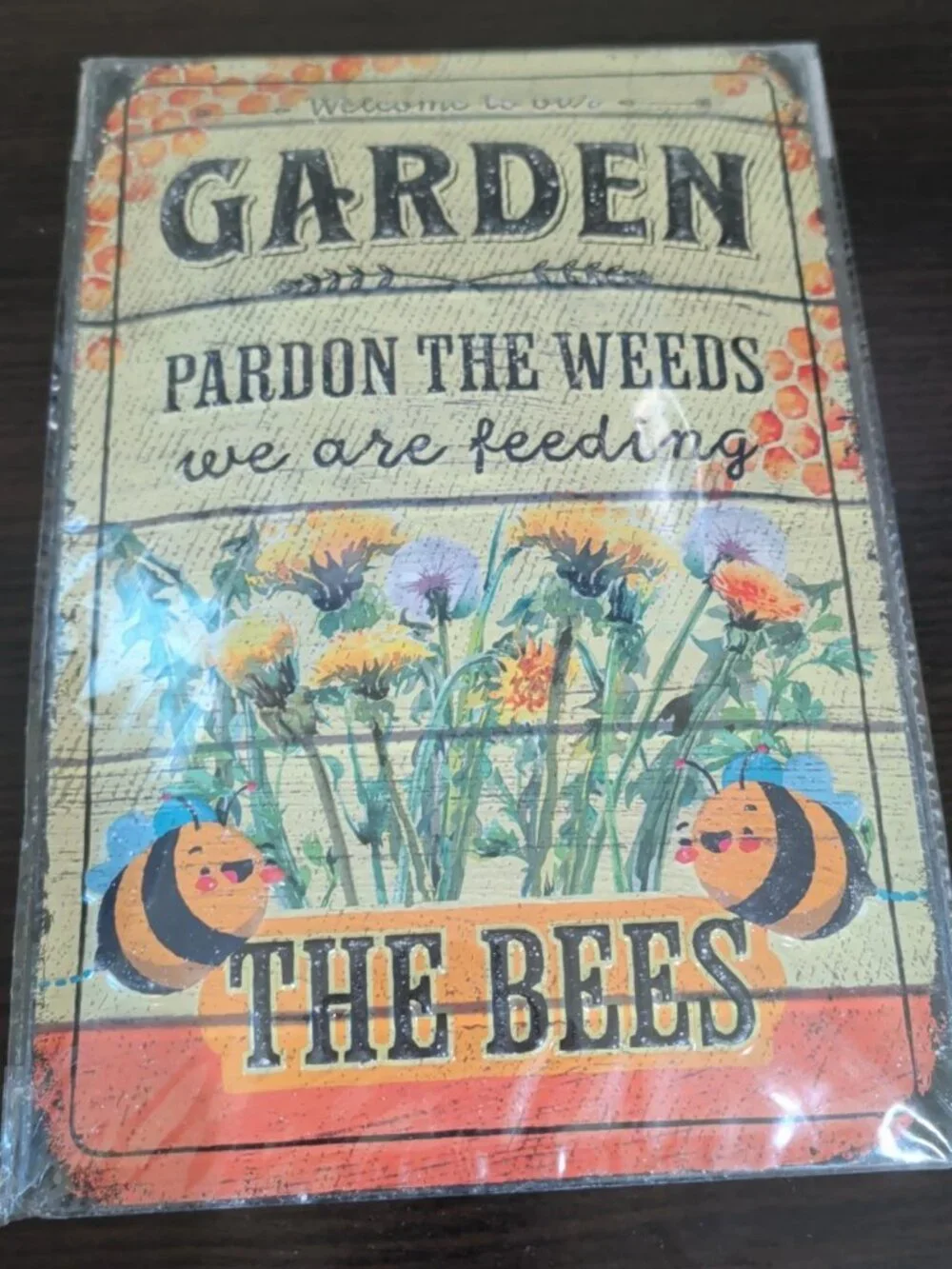 LANOLU Pardon The Weeds Bee Metal Sign 8x12 Vintage Garden Decor