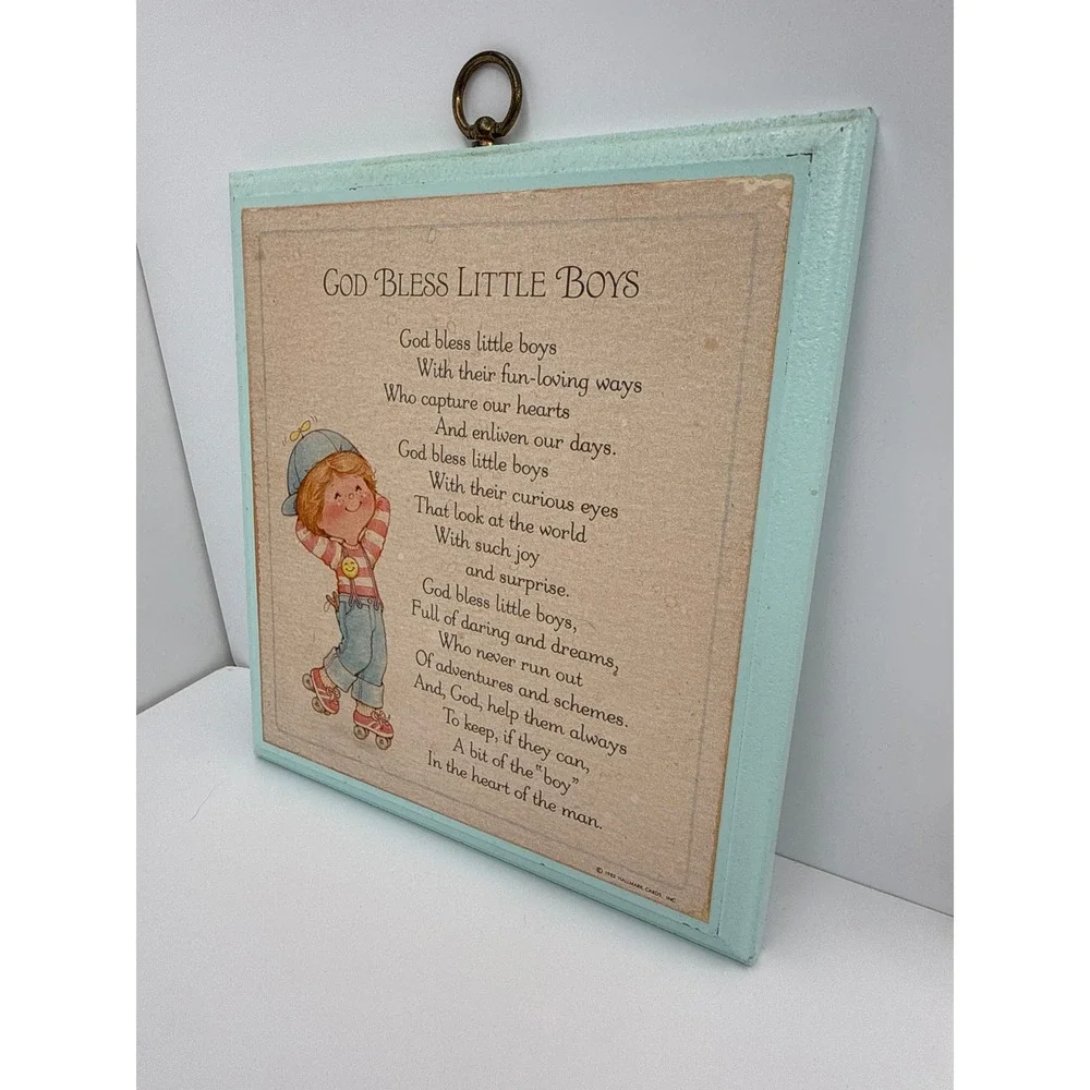 Vintage Wall Plaque Boys Blue Vintage 1982 God Bless Little Boys Poem Hallmark
