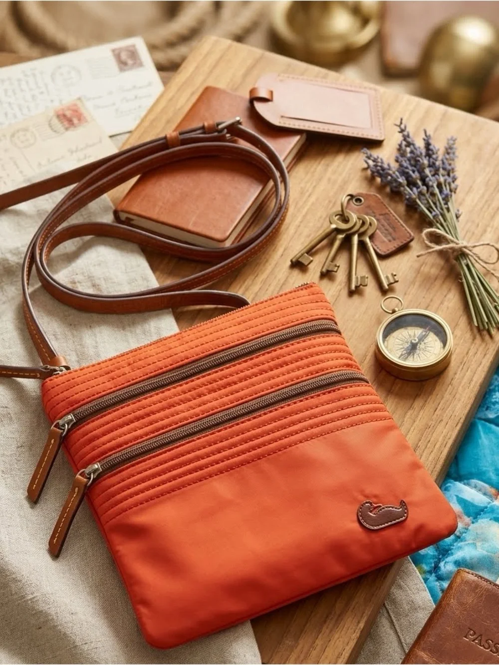 Dooney & Bourke Orange Crossbody with Brown Strap