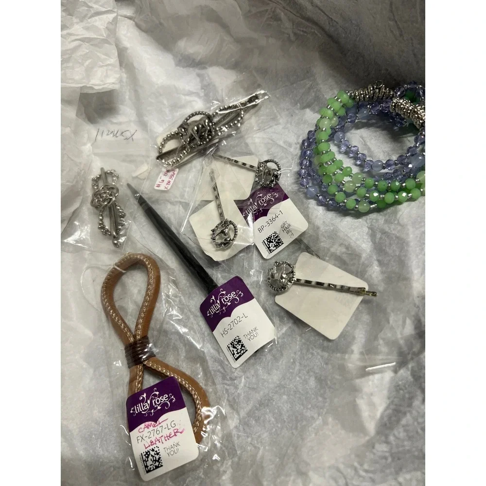 Lilla Rose Hair Accessories Lot Flexi Clips Leather 8 Stick Horse Bobby Pins