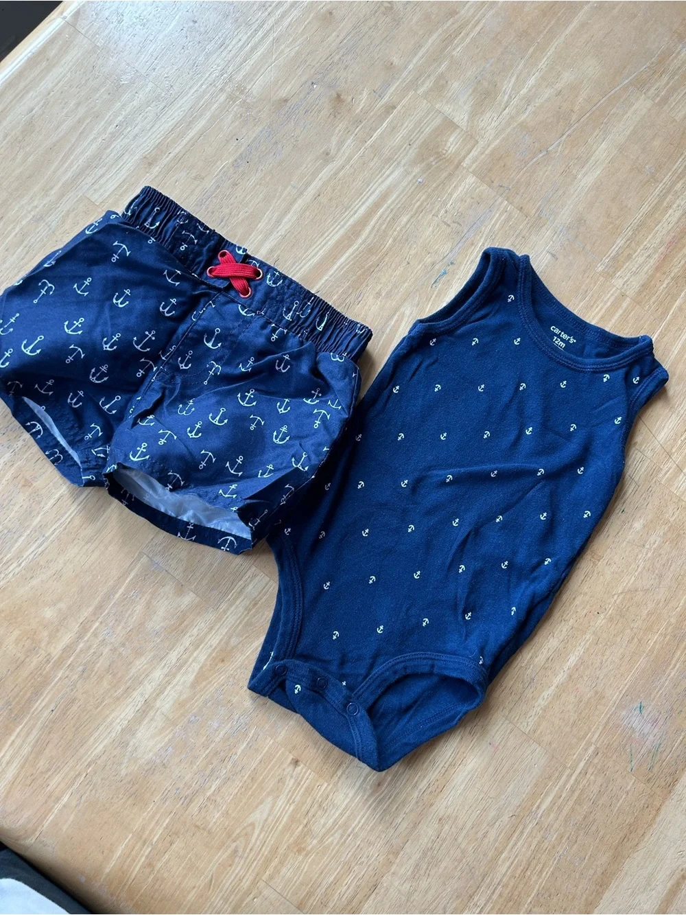 Navy Anchor Print nautical, boat seas Baby Boy Bodysuit onesie and Shorts  12M