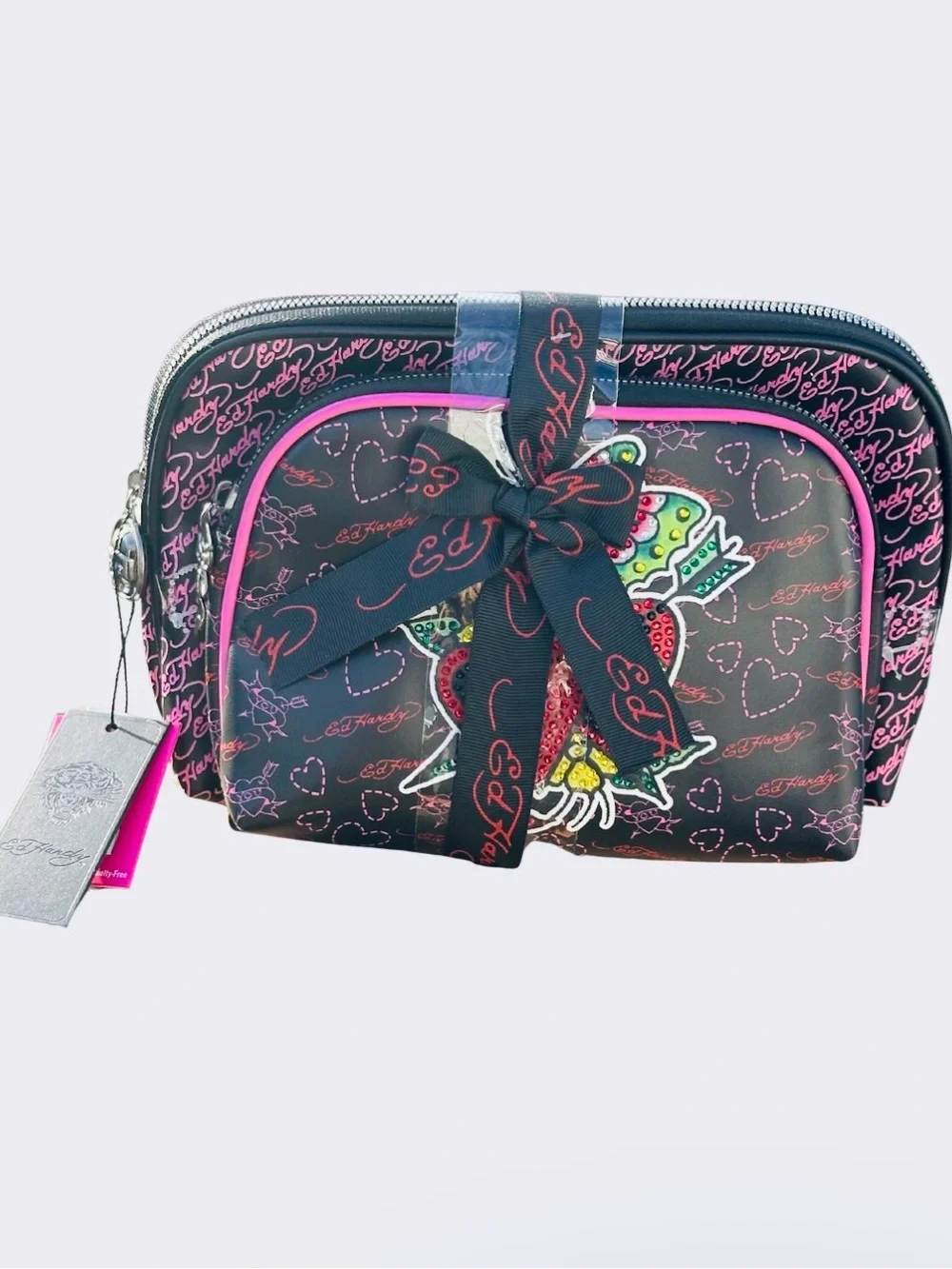 Ed Hardy Tattoo Heart & Butterfly Cosmetic Bag Set