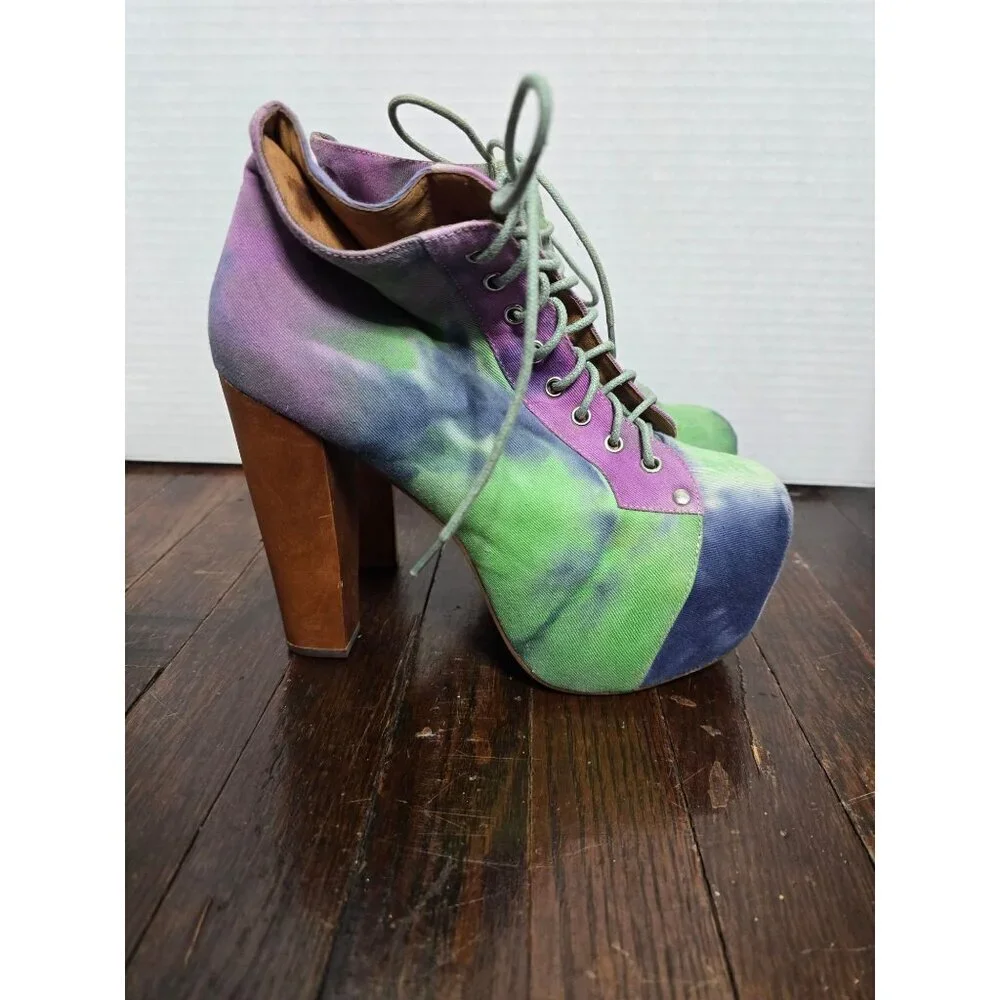 Jeffrey Campbell Lita Fab Tie Dye Neon Green Purple Platforms size 7