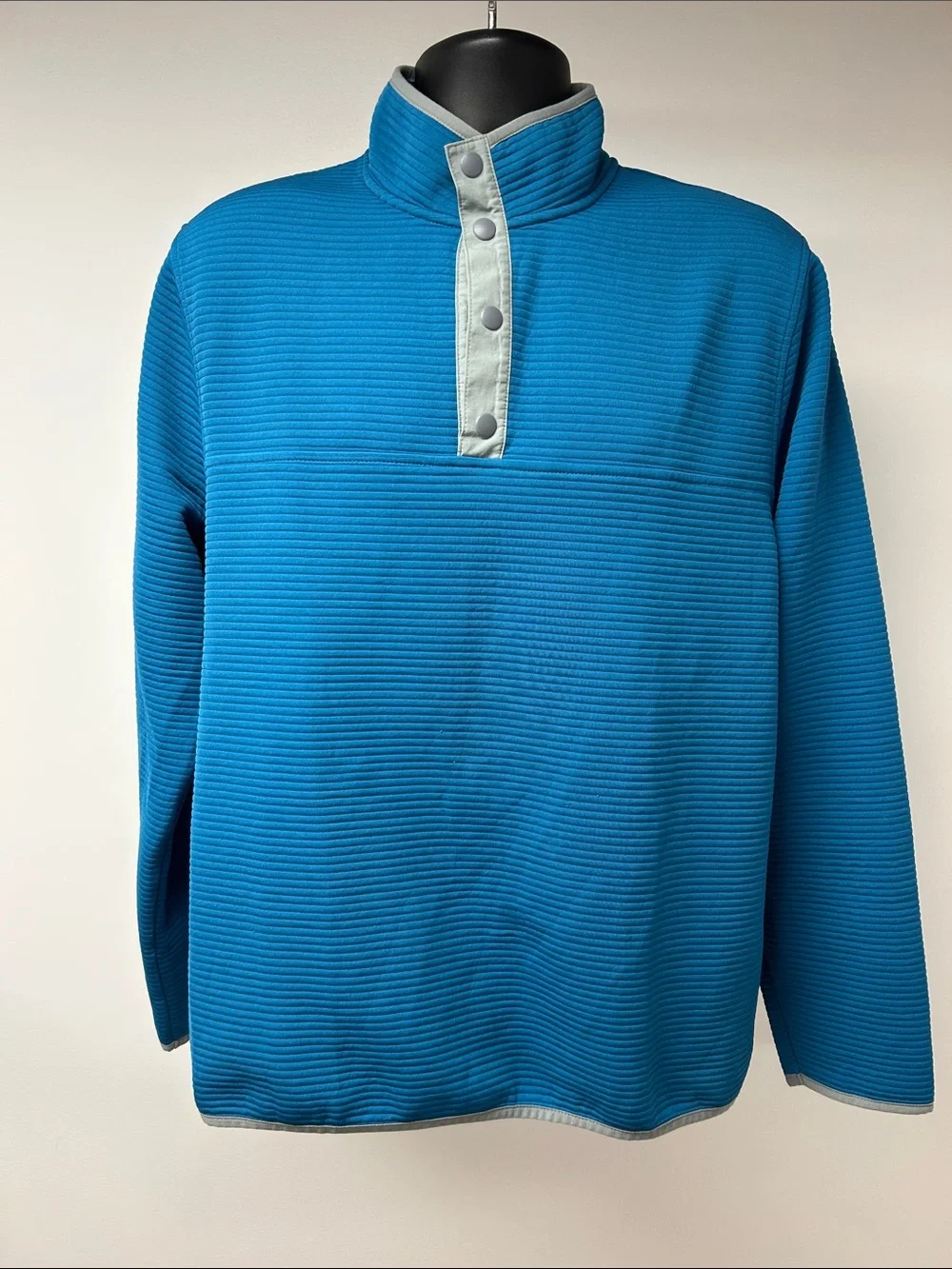 J.Crew Authentic Fleece Snap-Button Pullover Sweatshirt Mens Large Blue Grid