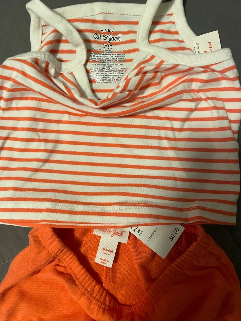 Cat & Jack Orange Striped Tank, Orange Shorts & Floral Bodysuit Set