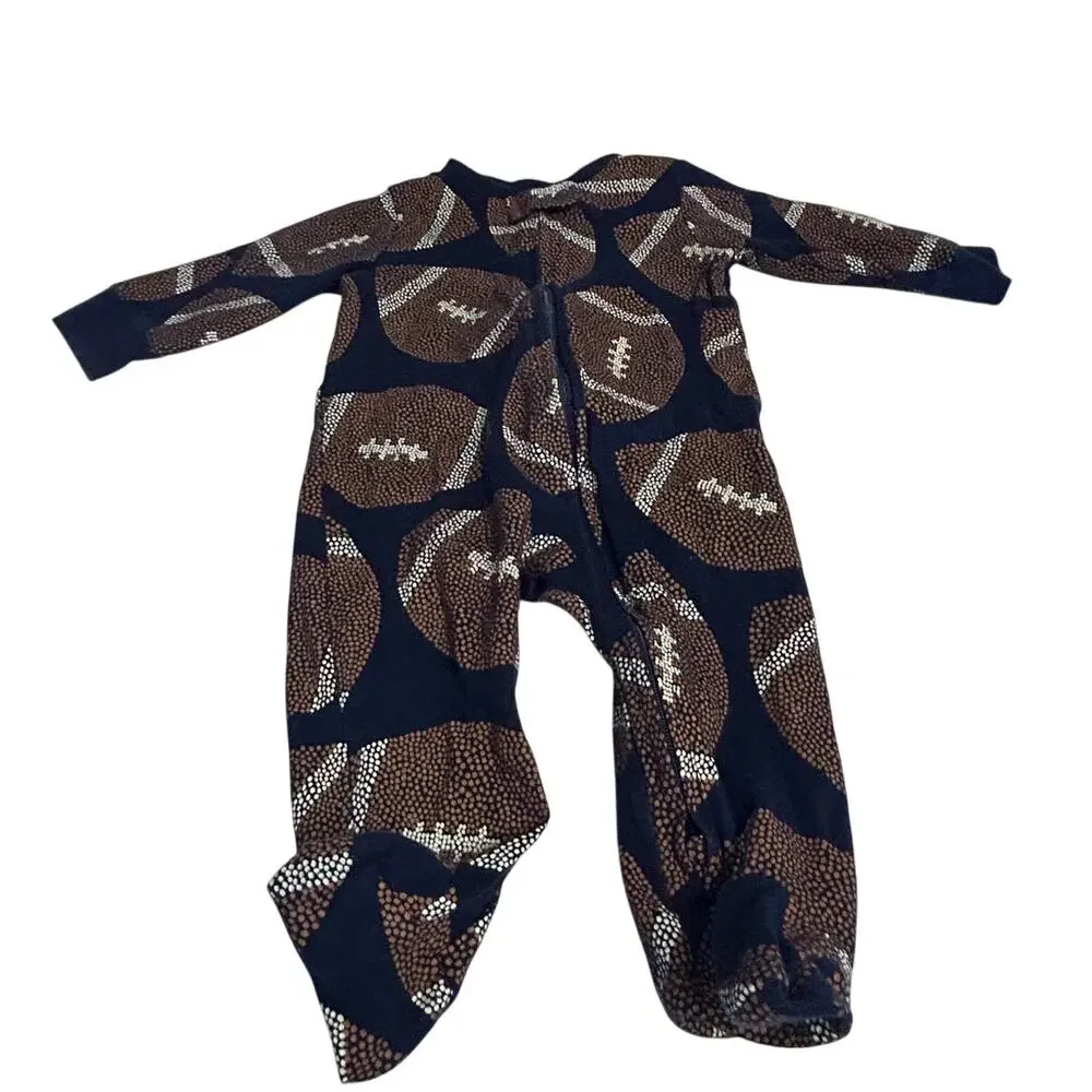Carters Navy & Brown Football sleeper pajamas sz 6 months
