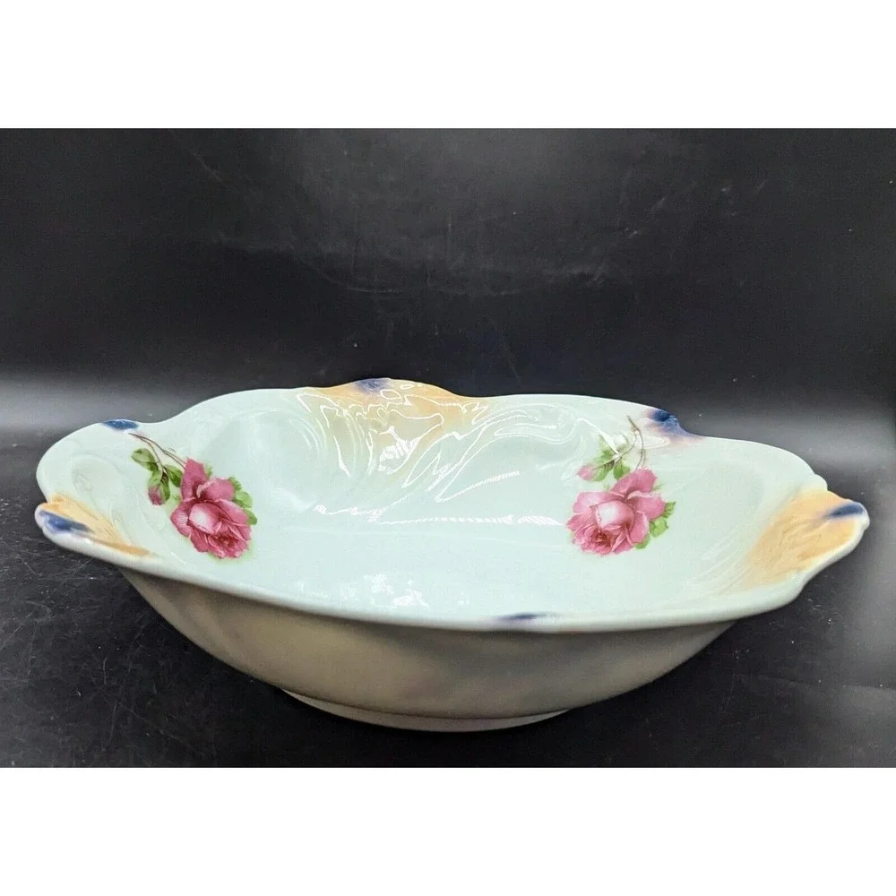 Antique Porcelain Lusterware Floral Console Fruit Decorative Bowl 11