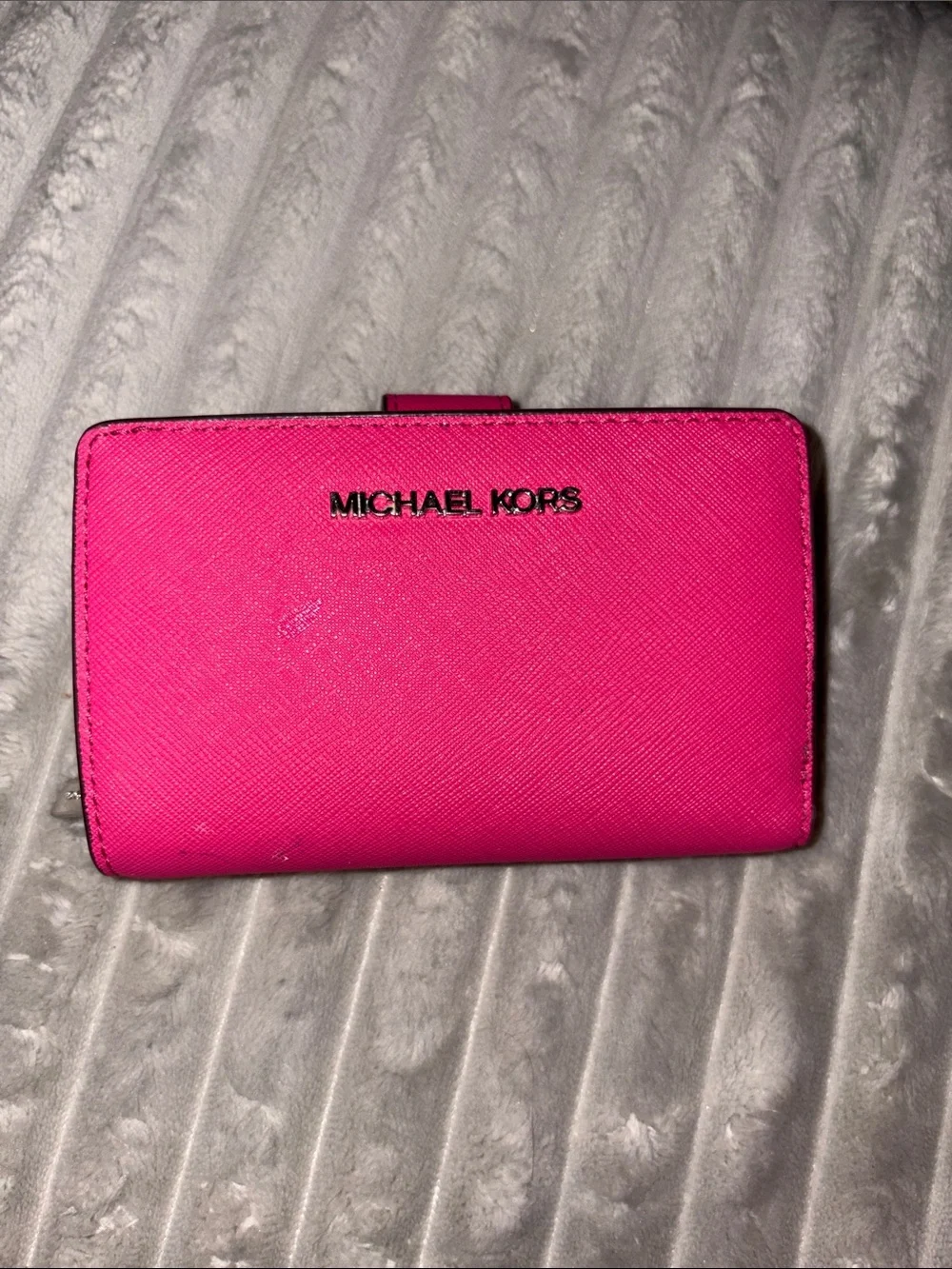 Michael Kors Bright Pink Saffiano Card Holder Wallet
