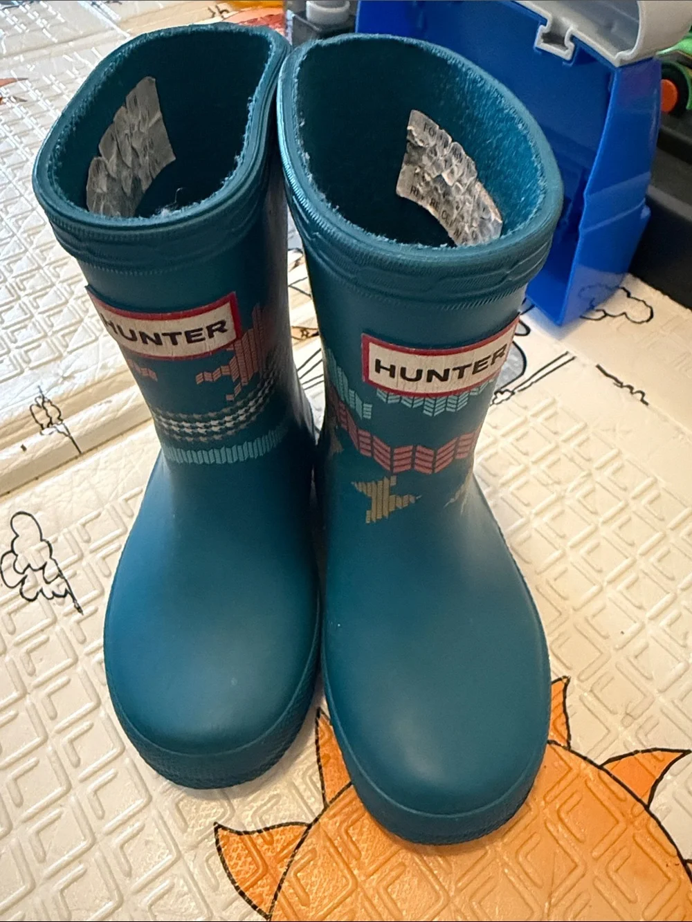 Hunter Kids Teal Patterned Rain Boots