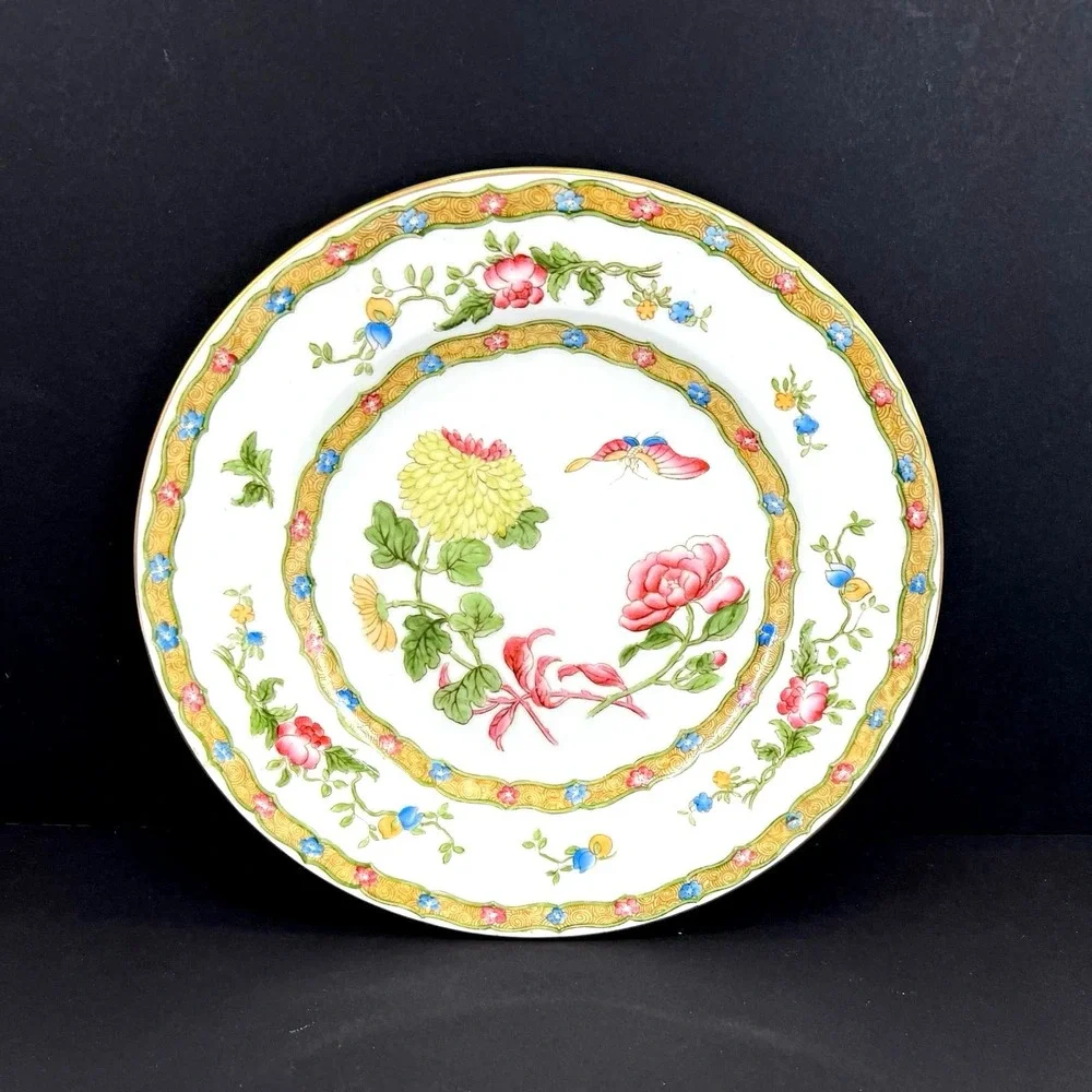 2 George Jones & Sons Crescent Ware Enfield Dinner Plate Floral Chinoiserie