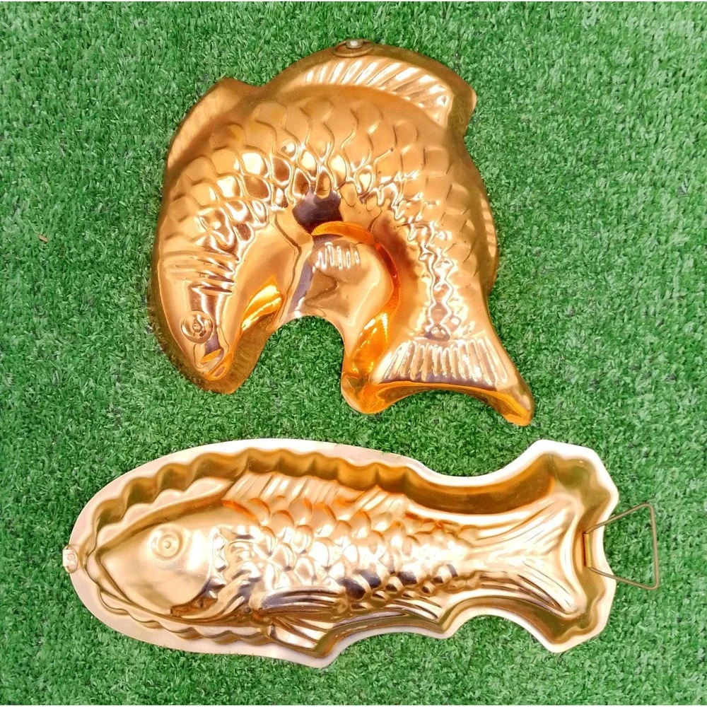 Vintage Copper And Aluminum FISH Jell-O Mold Tray Set Of Two Included Jello