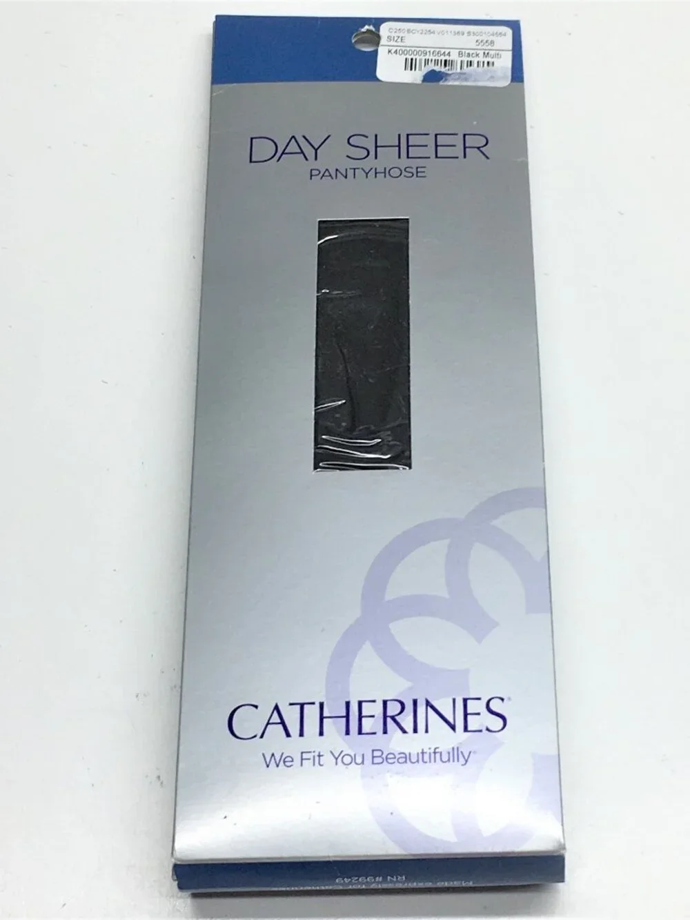 Catherines Pantyhose Day Sheer Hosiery Ribbed Panty Nylon Black Multi Plus Sz D
