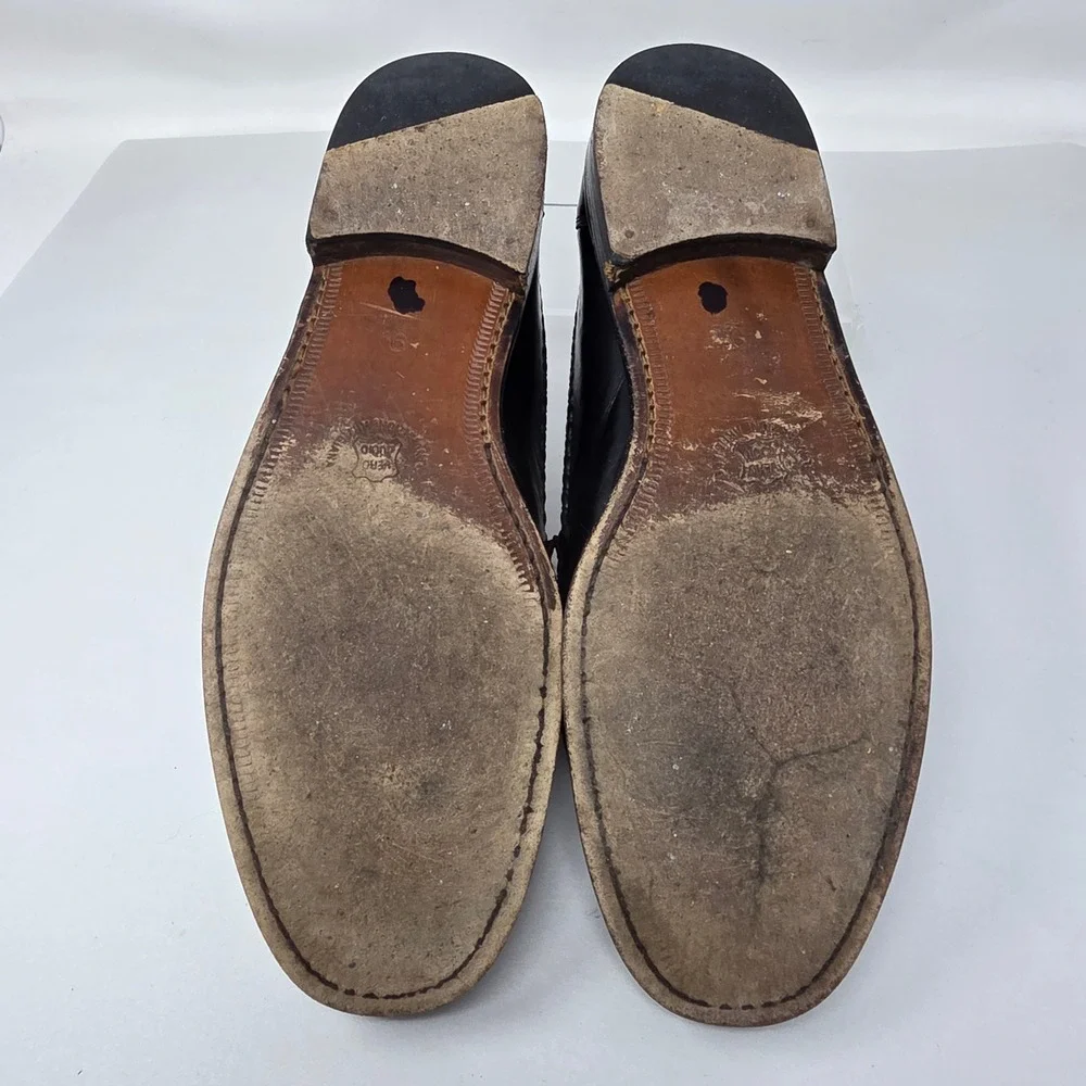 David Eden Loafers Mens 9 Black Crocodile Leather Exotic Penny Moccasin Good
